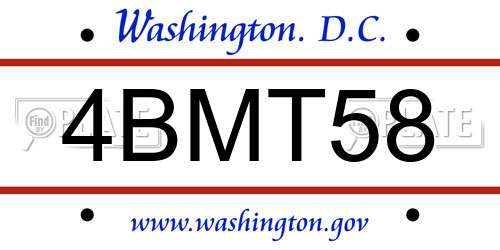 4BMT58 District Of Columbia License Plate