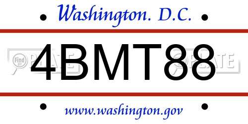 4BMT88 District Of Columbia License Plate