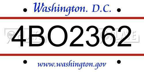 4BO2362 District Of Columbia License Plate