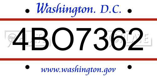 4BO7362 District Of Columbia License Plate