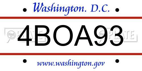 4BOA93 District Of Columbia License Plate