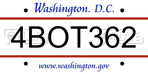 4BOT362 District Of Columbia License Plate