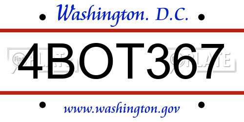 4BOT367 District Of Columbia License Plate