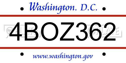 4BOZ362 District Of Columbia License Plate