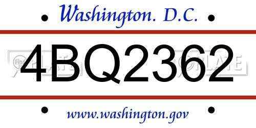 4BQ2362 District Of Columbia License Plate