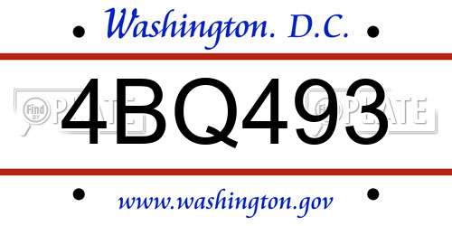 4BQ493 District Of Columbia License Plate