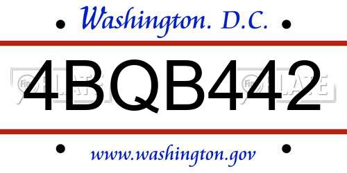 4BQB442 District Of Columbia License Plate