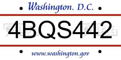 4BQS442 District Of Columbia License Plate