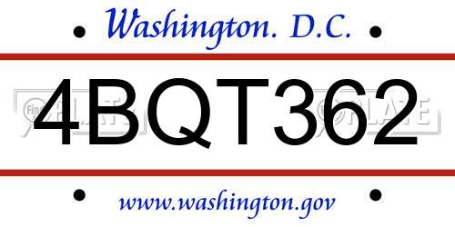 4BQT362 District Of Columbia License Plate