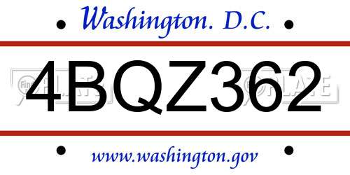 4BQZ362 District Of Columbia License Plate