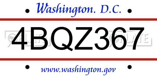 4BQZ367 District Of Columbia License Plate