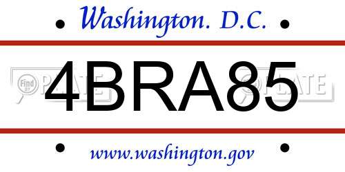 4BRA85 District Of Columbia License Plate
