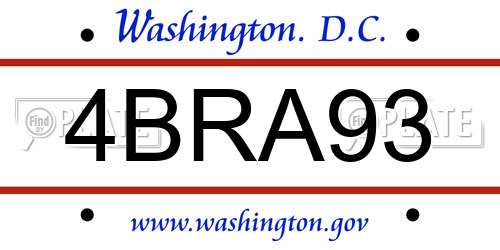 4BRA93 District Of Columbia License Plate