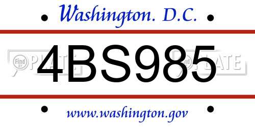 4BS985 District Of Columbia License Plate