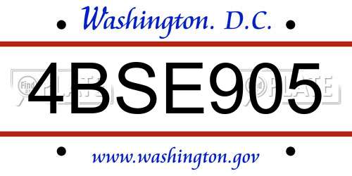 4BSE905 District Of Columbia License Plate