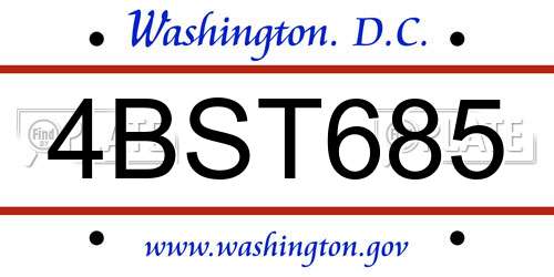 4BST685 District Of Columbia License Plate