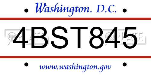 4BST845 District Of Columbia License Plate