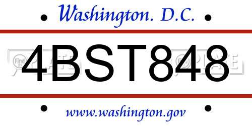 4BST848 District Of Columbia License Plate