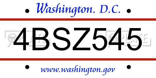 4BSZ545 District Of Columbia License Plate