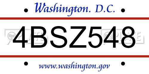 4BSZ548 District Of Columbia License Plate