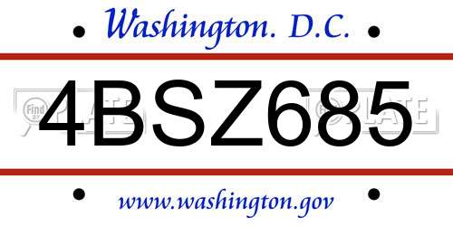 4BSZ685 District Of Columbia License Plate