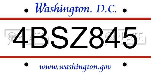 4BSZ845 District Of Columbia License Plate