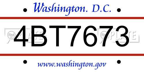 4BT7673 District Of Columbia License Plate