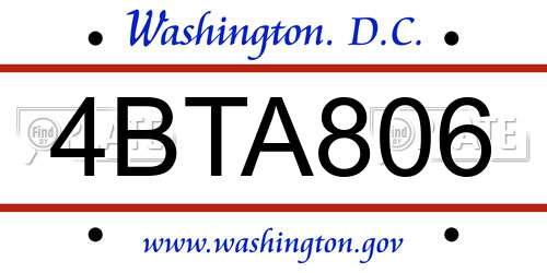 4BTA806 District Of Columbia License Plate
