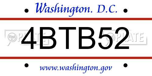 4BTB52 District Of Columbia License Plate