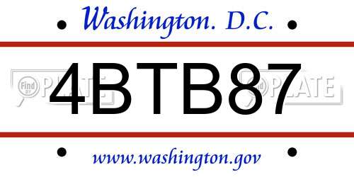 4BTB87 District Of Columbia License Plate
