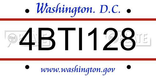 4BTI128 District Of Columbia License Plate