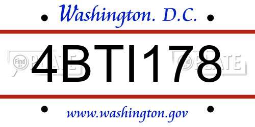 4BTI178 District Of Columbia License Plate