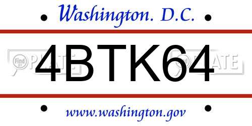4BTK64 District Of Columbia License Plate