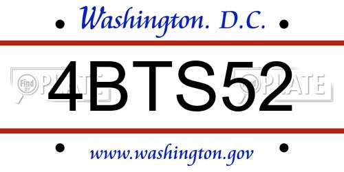 4BTS52 District Of Columbia License Plate