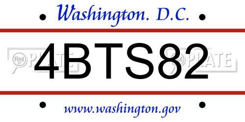 4BTS82 District Of Columbia License Plate