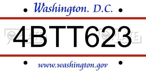 4BTT623 District Of Columbia License Plate