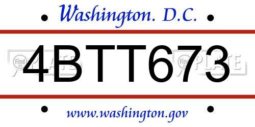4BTT673 District Of Columbia License Plate