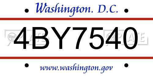 4BY7540 District Of Columbia License Plate