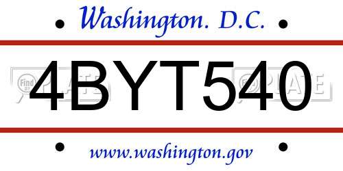 4BYT540 District Of Columbia License Plate