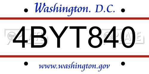 4BYT840 District Of Columbia License Plate