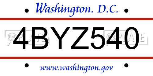 4BYZ540 District Of Columbia License Plate