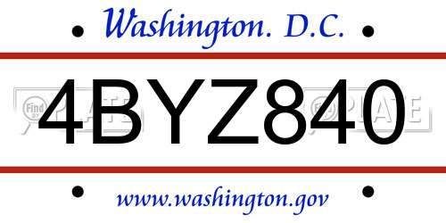 4BYZ840 District Of Columbia License Plate
