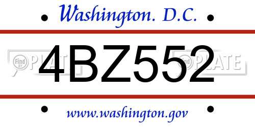 4BZ552 District Of Columbia License Plate