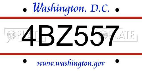 4BZ557 District Of Columbia License Plate