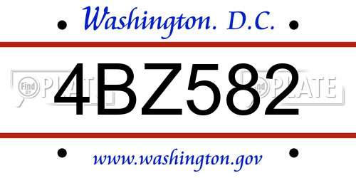 4BZ582 District Of Columbia License Plate