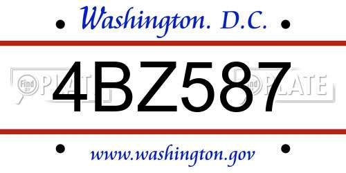 4BZ587 District Of Columbia License Plate