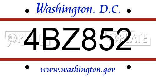 4BZ852 District Of Columbia License Plate