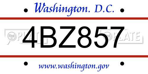 4BZ857 District Of Columbia License Plate
