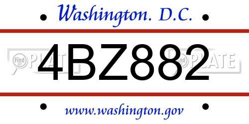 4BZ882 District Of Columbia License Plate