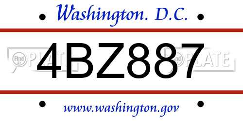 4BZ887 District Of Columbia License Plate